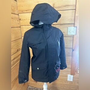 Burton Kids Boys Apollo Jkt Black Red Hooded Coat Winter Jacket 19” P2P